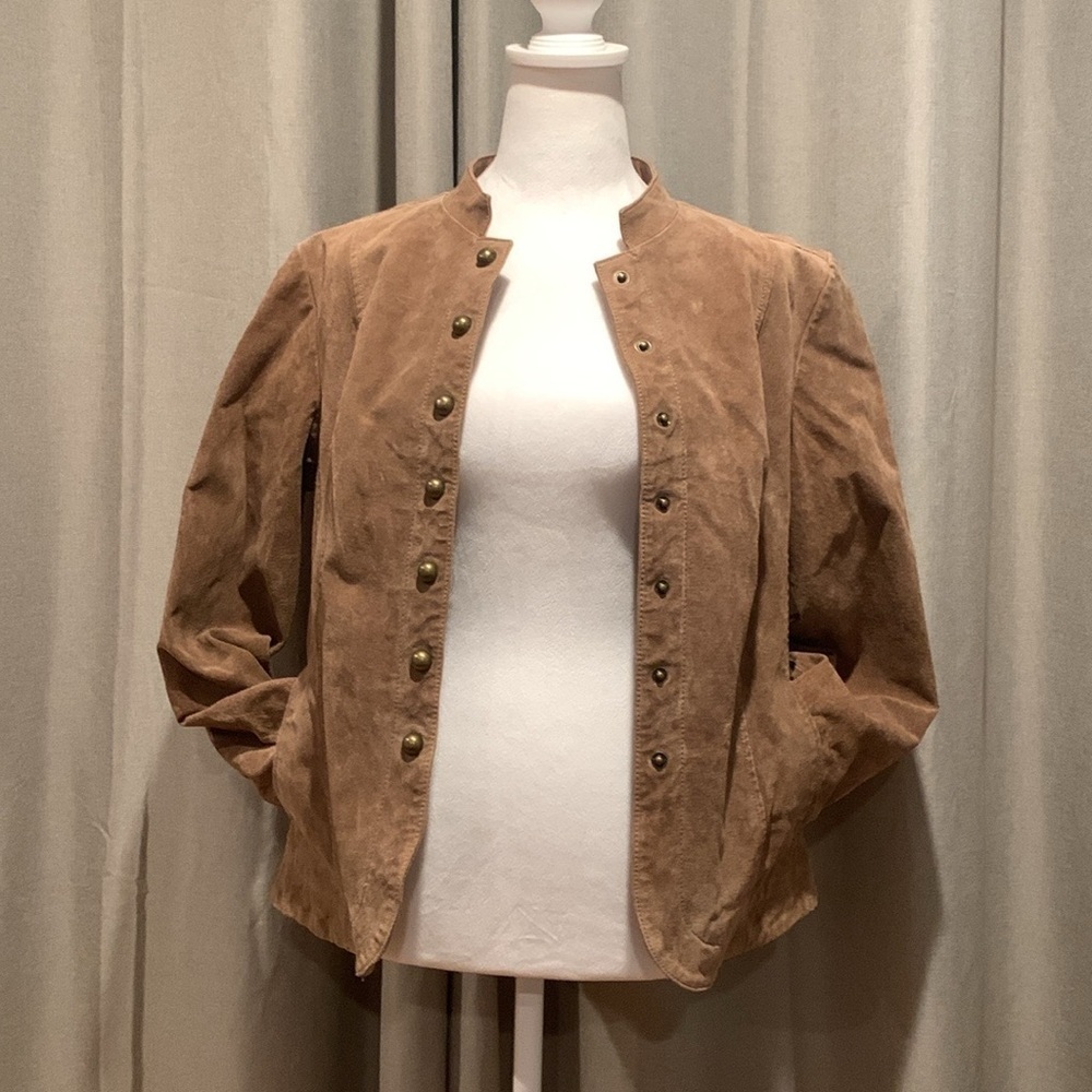 A.M.I Light Brown 100% Leather Jacket Size Large - Picture 9 of 16